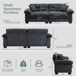 91.5"Chenille Deep Seat Sofa Couch With 2 Throw Pillows-Morden Fort -Baxton Studio Sale Shop GUEST 950282d1 f194 4fc6 9480 299b009eb140