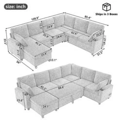 109.9" U-Shaped Sectional Sofa With Pull-Out Bed, Storage, Cup Holders & USB Ports, Versatile Sleeper Couch For Living Room - ModernLuxe -Baxton Studio Sale Shop GUEST 9540de9b bfe8 4ebb 92cb 915b295a56bd