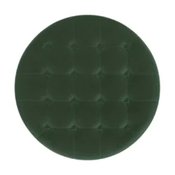 Tufted Round Storage Ottoman Loden Green Velvet - HomePop