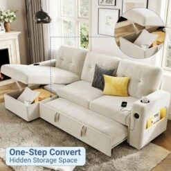 84" L-Shaped Sleeper Sofa Couch, Convertible Pull-Out Sofa Bed With Storage Chaise, Charging Station & LED Lights -Baxton Studio Sale Shop GUEST 9615e259 44e5 45c5 b1e1 b9d3ebf35517