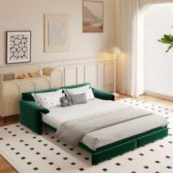 TIRAMISUBEST Queen Size Pull Out Sofa Bed, 3-in-1 Convertible Chaise Lounge Sleeper Sofa With Side Storage Pockets -Baxton Studio Sale Shop GUEST 96740531 6499 4e59 8291 3f1ba8132d32