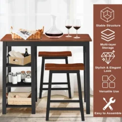 Costway 3-Piece Counter Height Dining Table Set W/2 Saddle Stools&Storage Shelves Walnut -Baxton Studio Sale Shop GUEST 9680f439 23f4 4d2c b7b0 b7118370218e