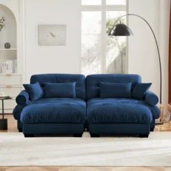 Christopher Knight Home Alger 93.7" Velvet Round Armrests Sofa With Ottoman -Baxton Studio Sale Shop GUEST 9695e2e8 3a23 4809 a2b1 054dfae8a980