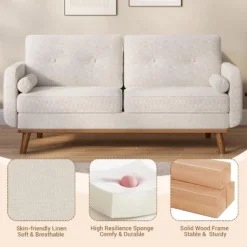 Mid Century Modern Couch, 65" Loveseat Sofa, Comfy Love Seat Couches For Living Room, Deep Seat Couch Linen Upholstered Sofas For Bedroom Office -Baxton Studio Sale Shop GUEST 96aa07f5 2ca1 4598 b18b 81e924781026