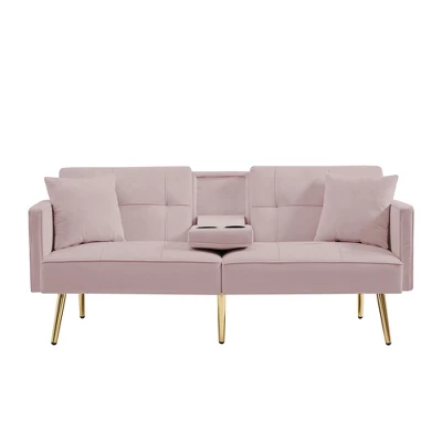 NicBex 69.2 Inch Velvet Futon Sofa Bed With 2 Hidden Cup Holders And 2 Pillows For Living Room,Office,Apartment 6 NicBex 69.2 Inch Velvet Futon Sofa Bed With 2 Hidden Cup Holders And 2 Pillows For Living Room,Office,Apartment - Image 6