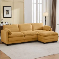 Hyleory Corduroy L-Shaped Sectional Sofa, 3-Seater Couch With Movable Ottoman, Modular Living Room Furniture For Apartments -Baxton Studio Sale Shop GUEST 96c5e8ed d76b 42c0 b0aa b81196c2d1a3