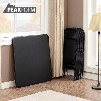 Peakform 5 Piece Folding Vinyl Tables And Chairs With Easy Cleaning And Storage For Home Use, Indoor Spaces, And Office, Black 4 Peakform 5 Piece Folding Vinyl Tables And Chairs With Easy Cleaning And Storage For Home Use, Indoor Spaces, And Office, Black - Image 4