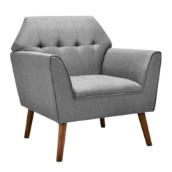 Costway Modern Tufted Fabric Accent Chair Upholstered Armchair With Rubber Wood Legs Blue/Grey -Baxton Studio Sale Shop GUEST 970155ea cb9d 4440 857e ecedaf4739ca