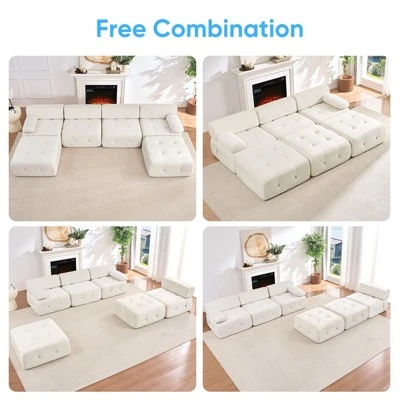 Mjkone U-Shaped Velvet Modular Sectional Sofa With Free Combination Ottoman,Convertible 4-Seater Sofa With Rivet Trim 9 Mjkone U-Shaped Velvet Modular Sectional Sofa With Free Combination Ottoman,Convertible 4-Seater Sofa With Rivet Trim - Image 9