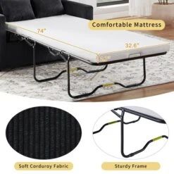 Whisen Twin Sofa Bed & Sleeper Sofa With Foldable Mattress, Side Table, Storage Pocket And USB Ports -Baxton Studio Sale Shop GUEST 97cf8431 5c0a 441e 8358 d331fcd32d5a