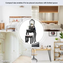 Costway Vanity Wood Makeup Dressing Table Stool Jewelry Desk Black -Baxton Studio Sale Shop GUEST 98075a6e 9440 4bf1 9de7 8d596e4c61ad