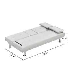 66'' Sofa Bed With Armrest Two Holders WOOD FRAME, STAINLESS LEG, FUTON WHITE PVC -Baxton Studio Sale Shop GUEST 984720fd ee74 4b8d b73b 363dabbfc846