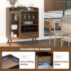 Costway Kitchen Storage Cabinet Sideboard With 3-Row Wineglass Holder Removable Rack Tempered Glass Door & Anti-Tipping Kits -Baxton Studio Sale Shop GUEST 9896b533 4483 4c20 abc8 56459efb4477