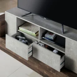 Lums TV Stand For TVs Up To 80" Cement/Reclaimed Oak - MiBasics 8 Lums TV Stand For TVs Up To 80" Cement/Reclaimed Oak - MiBasics -Baxton Studio Sale Shop GUEST 993e7b6a c95d 4608 9f60 f14062d5ab34