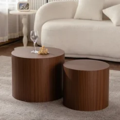 2-Piece Nesting Round Coffee Table Set,Modern Wooden Drum End Tables,Space Saving Accent Tables For Living Room Bedroom-Baofuwish -Baxton Studio Sale Shop GUEST 9973c54d f668 4c0a 9e21 4fee3530dd9c