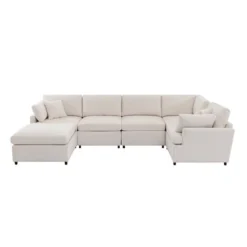 100"W U-Shape Sectional Sofa, 6-Seater Modern Large Sofa Couch With Removable Ottomans 4L, Beige/Gray -ModernLuxe -Baxton Studio Sale Shop GUEST 99fc13f1 f756 480e 8ca6 c222d13680a0