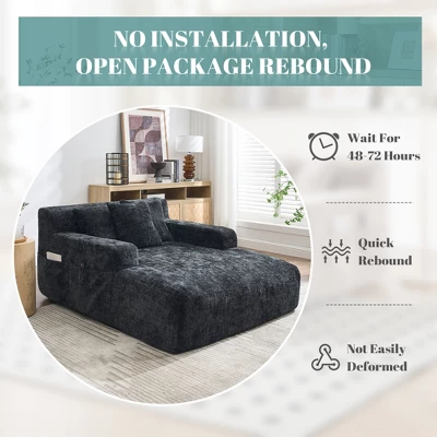 ModernLuxe Upholstered Single Sofa Chaise Lounge Sofa Bed Sleeper Sofa Lazy Sofa Accent Chair Reading Couch With 3 Pillows, Chenille 4 ModernLuxe Upholstered Single Sofa Chaise Lounge Sofa Bed Sleeper Sofa Lazy Sofa Accent Chair Reading Couch With 3 Pillows, Chenille - Image 4