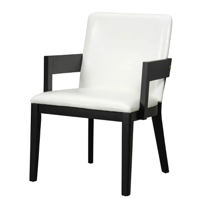 Set Of 2 Modern Arm Dining Chairs, Wood Frame With Glossy PU Leather Upholstery For Kitchen, Dining Room, Or Contemporary Seating Areas-Maison Boucle 1 Set Of 2 Modern Arm Dining Chairs, Wood Frame With Glossy PU Leather Upholstery For Kitchen, Dining Room, Or Contemporary Seating Areas-Maison Boucle