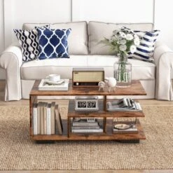 Costway Coffee Table W/ L-shaped Middle Shelf For Living Room Rustic Brown 12 Costway Coffee Table W/ L-shaped Middle Shelf For Living Room Rustic Brown -Baxton Studio Sale Shop GUEST 9adaa6b3 68e5 4ef1 9fb9 504a7c770ded