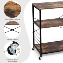 Costway Rolling Industrial Kitchen Baker's Rack Wood Black -Baxton Studio Sale Shop GUEST 9b0c9ab6 388f 43f1 bc95 158b11789b17