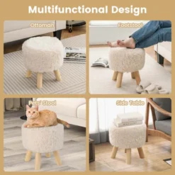 Costway Round Footstool Ottoman Faux Fur Upholstered Footrest With Padded Seat White -Baxton Studio Sale Shop GUEST 9c0a4318 848f 4ce9 8d3c 5be0efe2527c