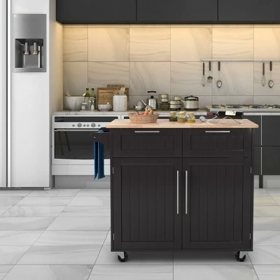 Costway Rolling Kitchen Cart Island Heavy Duty Storage Brown Trolley Cabinet Utility Modern 2 Costway Rolling Kitchen Cart Island Heavy Duty Storage Brown Trolley Cabinet Utility Modern - Image 2