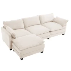 Hyleory Corduroy L-Shaped Sectional Sofa, 3-Seater Couch With Movable Ottoman, Modular Living Room Furniture For Apartments -Baxton Studio Sale Shop GUEST 9c5a497f d3df 4fbf bf97 4a9472d9ea63