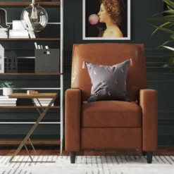 Lana Pushback Recliner Living Room Accent Chair Camel Faux Leather - Novogratz