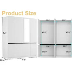 TIRAMISUBEST White 4-Door Wardrobe With Mirror - Freestanding Armoire Closet With 2 Hanging Rods For Bedroom Storage (74"H) 9 TIRAMISUBEST White 4-Door Wardrobe With Mirror - Freestanding Armoire Closet With 2 Hanging Rods For Bedroom Storage (74"H) -Baxton Studio Sale Shop GUEST 9c8b829b a46a 4660 960e 42bd43cc8daf