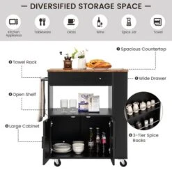 Costway Kitchen Island Cart Rolling Storage Cabinet W/ Drawer & Spice Rack Shelf -Baxton Studio Sale Shop GUEST 9cb52751 7ca8 4c03 87c6 aa6104b08b06