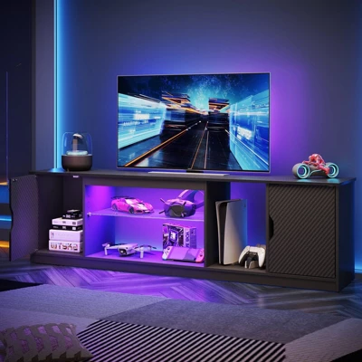Bestier 70" TV Stand For Up To 75 Inch TV, LED Gaming Entertainment Center With Storage Cabinet, Media Console With Adjustable Tempered Glass Shelf 5 Bestier 70" TV Stand For Up To 75 Inch TV, LED Gaming Entertainment Center With Storage Cabinet, Media Console With Adjustable Tempered Glass Shelf - Image 5