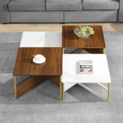 Christopher Knight Home Anira Mid-Century Modern 4 Piece Nesting Coffee Table Set, White/Walnut