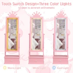 Kids Jewelry Armoire Cabinet With Full-Length Mirror, 46" Jewelry Armoire With Led Light, Jewelry Organizer With 3 Storage Drawers -Baxton Studio Sale Shop GUEST 9d62f276 6d92 470d a239 d381a6a56a79