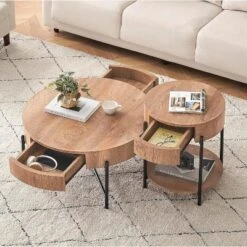 Round Coffee Table With Drawers Circle Living Room Table Wood Accent Coffee Table -Baxton Studio Sale Shop GUEST 9d6a221a 7900 452c a727 44f287d54b54