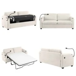 Sleeper Loveseat With Full-Size Mattress, Sofa With USB Ports And Cup Holders, Sofa Bed With Steel Frame And Corduroy Cushion-Baofuwish -Baxton Studio Sale Shop GUEST 9d7cf5d4 a7b6 4287 8da1 23bf7c552dcd