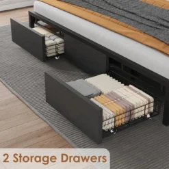 Whizmax King Size Bed Frame With Upholstered Headboard, Industrial King Platform Bed With 2 Storage Drawers And Charging Station, No Box Spring Needed -Baxton Studio Sale Shop GUEST 9db5ca89 dc4f 41ac b9f8 2a9dd2e5acd6