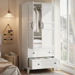 Armoire Wardrobe Closet With 2 Drawers,72" Wooden Tall Clothing Wardrobe Cabinet With Hanging Rod, Armoire With Doors Adjustable Shelves For Bedroom -Baxton Studio Sale Shop GUEST 9dd00b9c e0af 470c bb24 1c181ad2f6c5