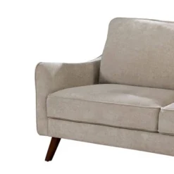 Fabric Upholstered Sofa With Tapered Angled Legs Beige - Benzara