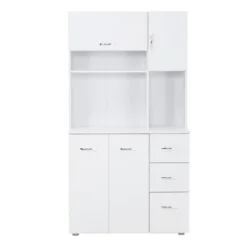 HOMCOM 66" Buffet With Hutch, Freestanding Kitchen Pantry With 2 Large Cabinets, 1 Pull Up Cabinet, 3 Drawers & Wide Countertop, White 7 HOMCOM 66" Buffet With Hutch, Freestanding Kitchen Pantry With 2 Large Cabinets, 1 Pull Up Cabinet, 3 Drawers & Wide Countertop, White -Baxton Studio Sale Shop GUEST 9e426c46 732f 4b67 bba6 186c89a8e29e