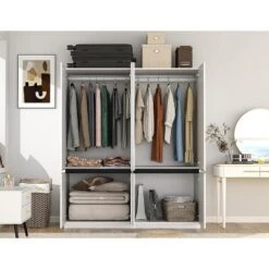 TIRAMISUBEST White 4-Door Wardrobe With Mirror - Freestanding Armoire Closet With 2 Hanging Rods For Bedroom Storage (74"H) 12 TIRAMISUBEST White 4-Door Wardrobe With Mirror - Freestanding Armoire Closet With 2 Hanging Rods For Bedroom Storage (74"H) -Baxton Studio Sale Shop GUEST 9e6f09fc 98d2 4326 9d05 9d2d8c696bca