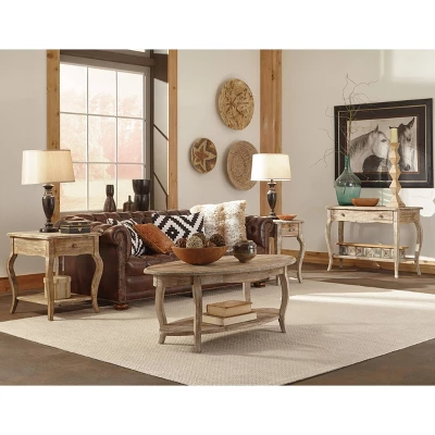 Alaterre Furniture 48" Oval Coffee Table Driftwood Rust: Farmhouse Style, Wood Shelf, For Living Room 3 Alaterre Furniture 48" Oval Coffee Table Driftwood Rust: Farmhouse Style, Wood Shelf, For Living Room - Image 3