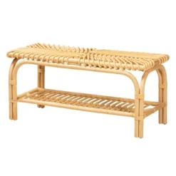 Himari Rattan Accent Bench Natural Brown - Baxton Studio: Handcrafted, Entryway, Bedroom, Shelf Storage
