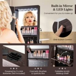 Tangkula 360° Swivel Jewelry Cabinet W/ Mirror Jewelry Storage Organizer Built-in Lights Dark Brown 14 Tangkula 360° Swivel Jewelry Cabinet W/ Mirror Jewelry Storage Organizer Built-in Lights Dark Brown -Baxton Studio Sale Shop GUEST 9f681c59 2184 40e7 aff0 8302ea0794f4