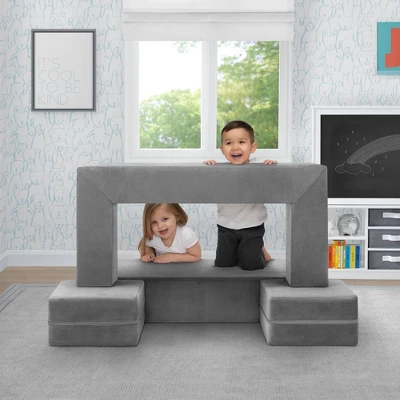 Delta Children Kids' And Toddlers Convertible Sofa And Play Set - Modular Foam Couch And Flip Out Lounger With 2 Ottomans - Gray - 3ct 3 Delta Children Kids' And Toddlers Convertible Sofa And Play Set - Modular Foam Couch And Flip Out Lounger With 2 Ottomans - Gray - 3ct - Image 3