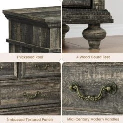 47" Farmhouse Dresser For Bedroom With 9 Drawers, Rustic Wood Chest With Vintage Metal Handles For Bedroom -Baxton Studio Sale Shop GUEST 9fd2bd9a 198f 446f a58c dc58d13b6450