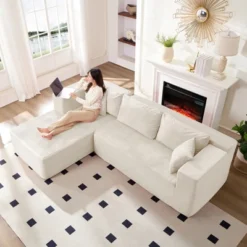 Mjkone 106'' Modern 2-Piece Corduroy Free Combination L-Shaped Sofa Deep Seat,Upholstered Chaise Sectional Sofas With Left Chaise