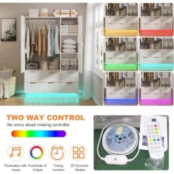 PAKASEPT 47"Wide White Armoire Wardrobe Closet With 3 Door, Mirror, LED Lights, Hanging Rod And 6 Drawers -Baxton Studio Sale Shop GUEST a03dcffb d651 4555 b1a2 f12e572bcdf2