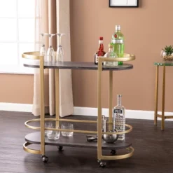 Lyflon Rolling Bar Cart Black/Gold - Aiden Lane -Baxton Studio Sale Shop GUEST a0494f02 adb6 4ed0 9df9 59c78a15b598