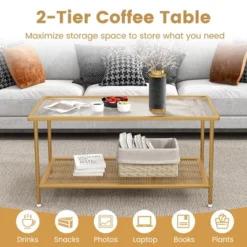 Costway 2-Tier Coffee Table With Shelf With Tempered Glass Top & Metal Frame Living Room -Baxton Studio Sale Shop GUEST a06ffe6a fa1a 4e9b 9bdb 3b847be8e835