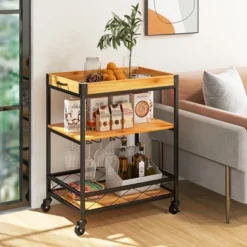 Costway 3-Tier Kitchen Cart Island Rolling Rack Serving Trolley Detachable Top & Glass Holder -Baxton Studio Sale Shop GUEST a071ee93 605e 4952 b1aa becf6a6b2eb7